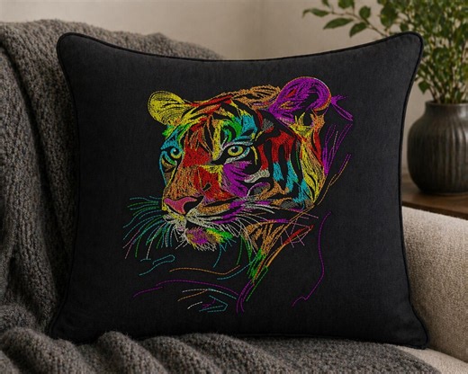 Colorful Tiger Embroidery Design, Abstract Neon Tiger Face Machine Embroidery File, Modern Wildlife Art Stitch Pattern for Clothing Decor - Etsy