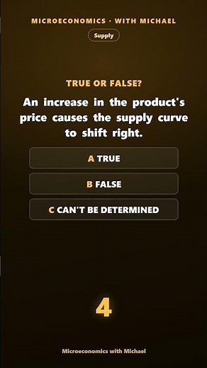 True or False? An increase in the product's price causes the supply curve to shift right.