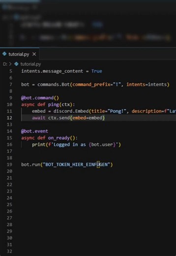 Erstes Embed mit Python 🐍 #lernenmittiktok #python #ki #bot #code