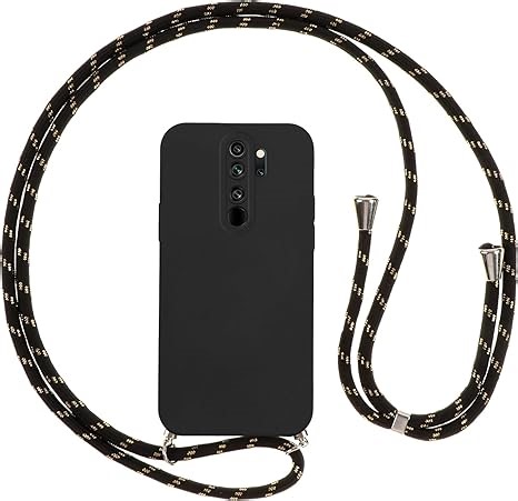Vauki handyband Hülle für Xiaomi Redmi Note 8 Pro mit Band, HandyHülle mit Kordel, Weich Silikon TPU Stoßfest Bumper mit Kette zum Umhängen für Redmi Note 8 Pro, Lanyard-Schwarz