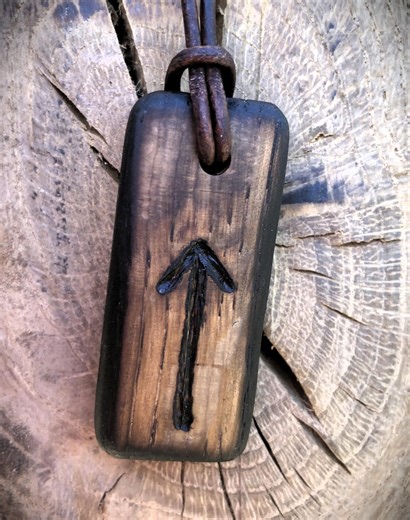 Tiwaz Rune Pendant Necklace – Honour Viking Talisman, Norse Symbol, Burnt Oak Wood Pendant, Adjustable Leather Cord, Gift for Men - Etsy