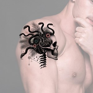 Skull Snake Flower Tattoo Design: Printable Template (instant Download) - Etsy Australia
