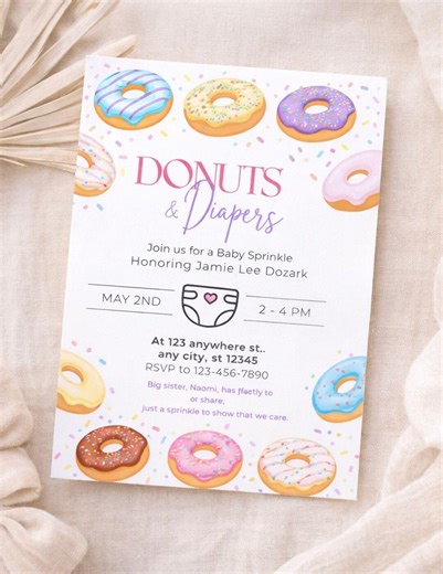 Donuts & Diapers Baby Sprinkle Invitation Template - Editable Second Baby Shower Invite - Donut Shower -instant Download Canva - Etsy
