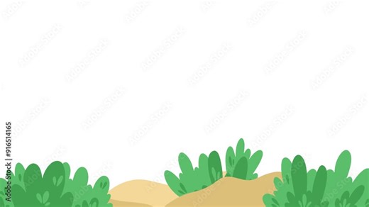 4K video Garden Footage with Soil and Grass Illustration on White Screen Background. 4k video animated Park with Soil and Grass for Decoration