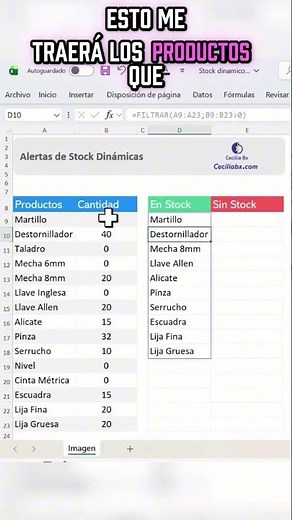 Separate products with and without stock in Excel