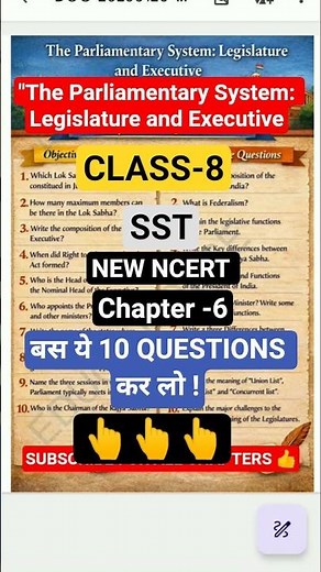 The Parliamentary System: Legislature and Executive | Class 8 Civics Chapter 6 | Important Questions