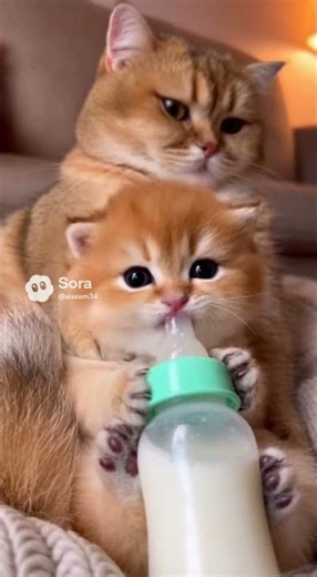 Baby Kitten Drinking Milk with Mommy – Cutest Feeding Moment Ever! 🐱🍼❤️