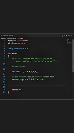 declaration and inisailization of array and vector inside a program✅ in c++ #array #vector
