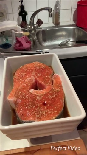 Marinated salmon steak from the grill
