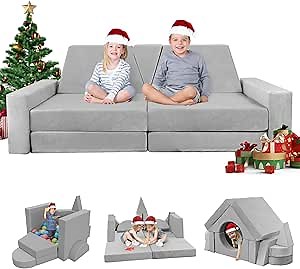 YEFU 15pcs Modular Kids Play Couch, Kids Couch for Toddler & Children, Toddler couches, Kid Couches Fort Building kit for Playroom Furniture, Kid Play Couches, Convertible Sofa for Boys & Girls, Grey