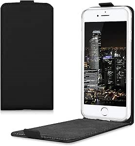 kwmobile Vertical Flip Case Compatible with Apple iPhone SE (2022) / iPhone SE (2020) / iPhone 8 / iPhone 7 - Case PU Leather Protective Flip Cover with Magnet - Black