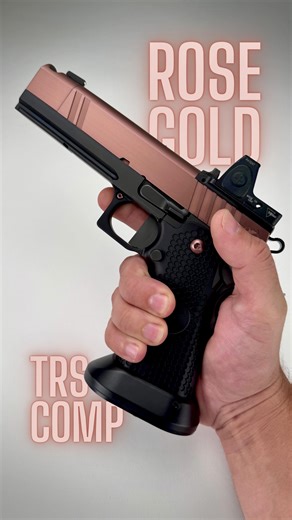 Who’s a fan of rose gold? // Nighthawk TRS Comp in rose gold with Sand Hawk-style serrations, a fluted barrel hood, and I.O.S. | NIGHTHAWK CUSTOM FIREARMS