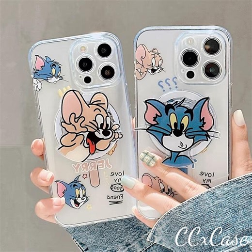 Cute Cat and Mouse Cartoon Theme Magsafe Clear Phone Case With Detachable Magnetic Accessory, Compatible With iPhone 15 / 16 /17 Pro Max - Etsy
