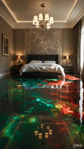 Luxurious bedroom with emerald Red epoxy flooring 💖✨ #aa23 #sound