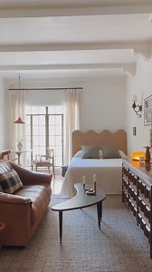 I just adore this small 290 sq ft studio apartment makeover I did for my friend Trevor 🤎 The makeover was rather last minute so I got almost everything from FB marketplace and DIY’d a statement headboard. Would you like to see a video on how I made the headboard? #studio #studioapartment #apartmentdecor #homedecor | Lone Fox