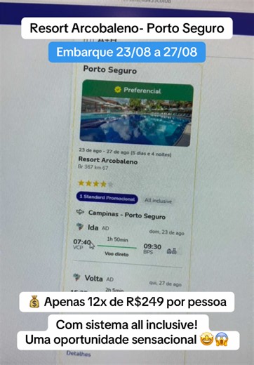 🚨 PROMOÇÃO RELÂMPAGO! 🚨 🌴 PORTO SEGURO ALL INCLUSIVE ✈️ 5 dias e 4 noites no incrível Resort Arcobaleno! ✅ Passagens aéreas ida e volta ✅ Hospedagem ✅ All Inclusive ✅ Voos diretos saindo de Campinas 💰 Apenas 12x de R$ 249,00 por pessoa* 📅 23 a 27 de agosto ⚠️ Vagas limitadas e valores sujeitos a alteração sem aviso prévio! 📲 CVC Limeira Vampré: (19) 97199-5323 📲 CVC Shopping Pátio Limeira: (19) 99955-900 #fyp #viagem #promo #portoseguro #resort