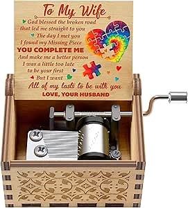 DOPTIKA Clearance Engraved Color Music Box - Surprise Your Wife with This Lovely Gift - Wooden Hand Crank Music Box Vintage From Husband to Wife (MB-310-HusWif)