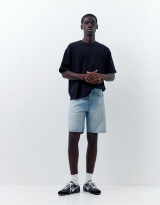 Pull&Bear Standard denim bermuda shorts in pale indigo | ASOS
