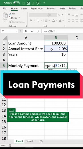 Loan payment calculation with PMT function #excel #loan #finance