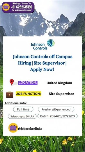 Johnson Controls off Campus Hiring |Site Supervisor |Apply Now |