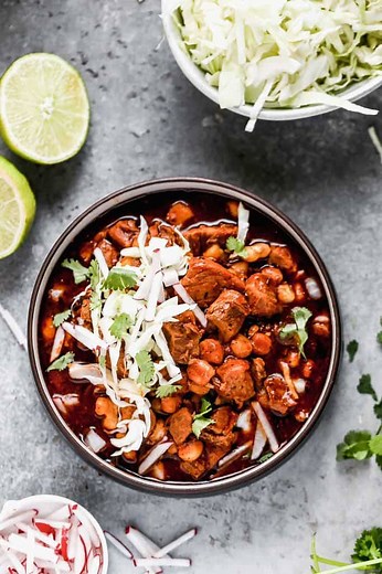 POZOLE- A hearty Mexican stew with tender pork and hominy. It's like a warm hug in a bowl! https://tastesbetterfromscratch.com/pozole/ | Tastes Better From Scratch