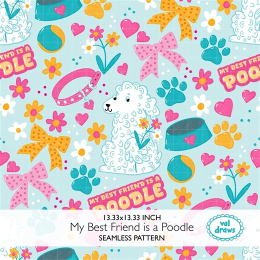 Poodle Friend Seamless Digital Pattern (commercial Use) - Etsy