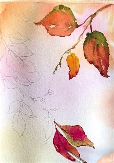 Autumn leaves/ wet on wet/ loose style.#watercolor #watercolorbasic #watercolorforbeginners #autumn