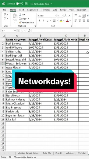 Menghitung Hari Kerja dengan Rumus Networkdays di Excel