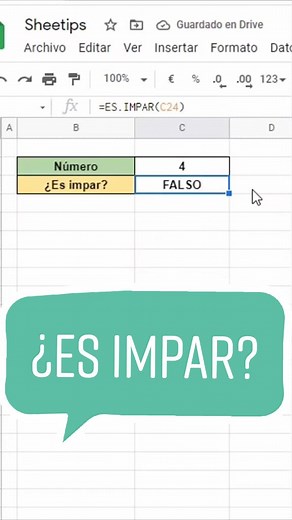 Función =ES.IMPAR #excel #googlesheets #funcion #impar