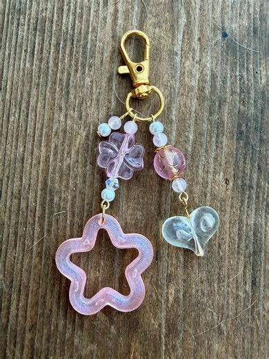Pink Beaded Keychain | Floral Charms, Bag Accessory - Etsy