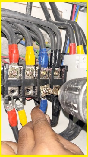 How to install three-phase line wire in terminal block Proper installation of a three-phase line wire at a terminal block for safe and reliable electrical distribution. Correct phase connection and neat wiring help ensure balanced load, better performance, and long-term safety in electrical work. #threephase #terminalblock #electricalwork #electricianlife #electricworkbd | MN Electric Solution