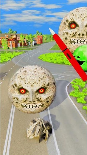 Big & Small Moon Cars vs Giant Pen Hammer - BeamNG.drive