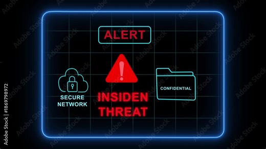 Insider threat alert confidential secure — tense cybersecurity scene showing a holographic interface warning about a file moved to a protected network, alert data system animation. 4k video