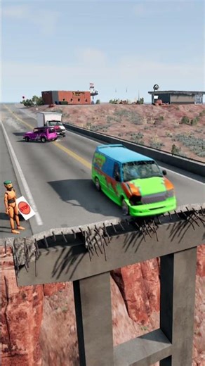 Bridge Collapse Accident – Dummy vs Out-of-Control Van! 🚧🔥