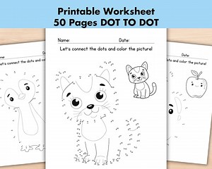 Dot to Dot Worksheet Connect the Dots Printable Pages, Preschool Activity Coloring Dot-to-dot Kids Homeschool Busy Book Party Games - Etsy
