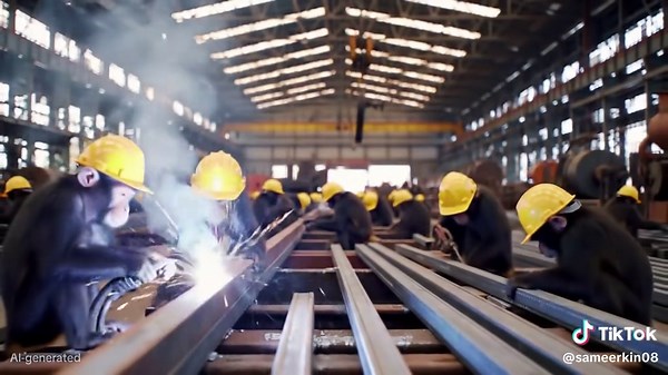 Monkey Workers in a Giant Iron Factory
