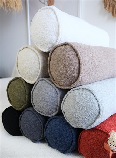 Boucle Bolster Pillow With Piping: Luxury Cylinder Lumbar Cushion - Etsy