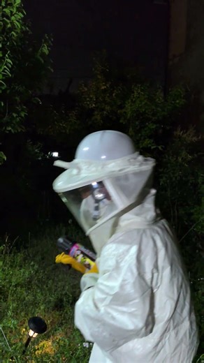 コガタスズメバチの女王蜂を駆除。防護服で、薬剤噴射！ 2026.04.22