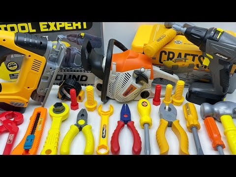 11 minutes Unboxing a collection of power tools: electric drills, wrenches, hammers, axes, ASMR