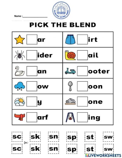 Digraphs sp,st,sw,sn,sc,sk worksheet worksheet