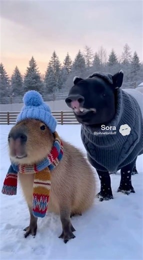 Capybara and Tapir in the Winter #capybara #soralife #winter