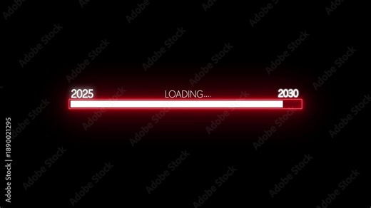 Loading Bar Showing Progress From Year 2025 To 2030 With 100 Percent Complete progress bar progress indicator. 4K motion animation on a transparent background alpha channel.