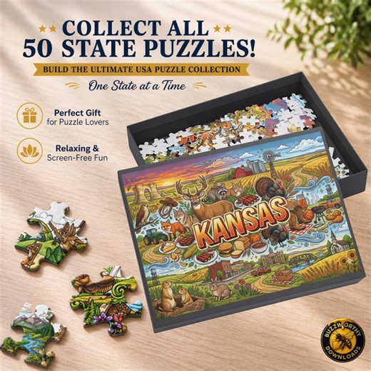Kansas Scenic State Icons Puzzle, Jigsaw Puzzle, 50 States Collection, USA Travel Gift, 252,500, 1000 Piece Puzzle, Adult, Unique Gift Idea - Etsy