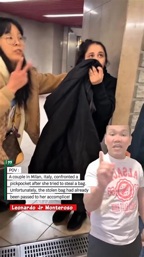 25K views · 665 reactions | Couple corners a pickpocket in Milan… but the bag was already gone!  Stay alert — pickpockets work in teams!  Stay vigilant and learn how to recognize pickpocket behavior — these thieves are fast and often work in teams. Protect your belongings. #pickpocketcaught #pickpocketalert #StayVigilant #BewareOfPickPockets #pickpocketinitaly #romemetro | Leonardo Jr. Monteroso | Facebook