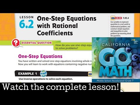 Lesson 6.2 One-Step Equations with Rational Coefficients