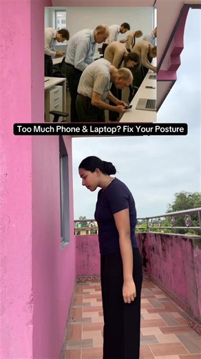 Too much phone or laptop time can affect your posture. 🧘‍♀️ Try this wall stretch regularly, 2 times a day, holding for 5 seconds each time. ✨ #BadPosture #PostureCorrection #WallStretch #PostureExercise #BackStretch