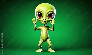 Cute Cartoon Alien Dancing on a Green Background