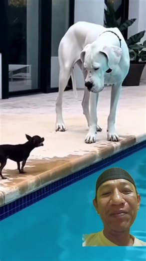 Small Dog Acts Tough… Instantly Jumps Into Pool 😂🐶💦 #videoshorts