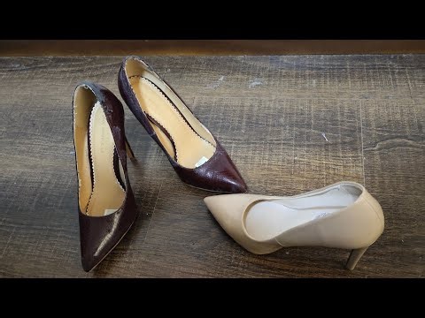 Trying on pointy toe high heels stilettos