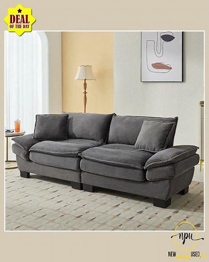 NEW Comfy Grey Upholstered Deep Seat Corduroy Sofa Sleeper Couch Loveseat with Pillows